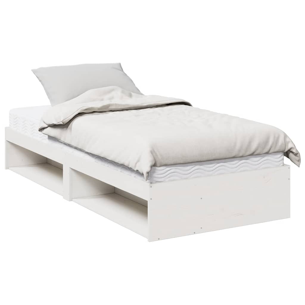 vidaXL Κρεβάτι ημέρας με στρώμα Λευκό 100x200 cm από μασίφ ξύλο πεύκο