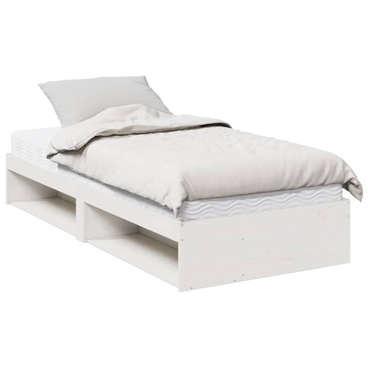 vidaXL Κρεβάτι ημέρας με στρώμα Λευκό 100x200 cm από μασίφ ξύλο πεύκο