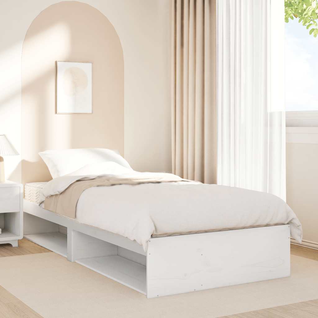 vidaXL Κρεβάτι ημέρας με στρώμα Λευκό 100x200 cm από μασίφ ξύλο πεύκο