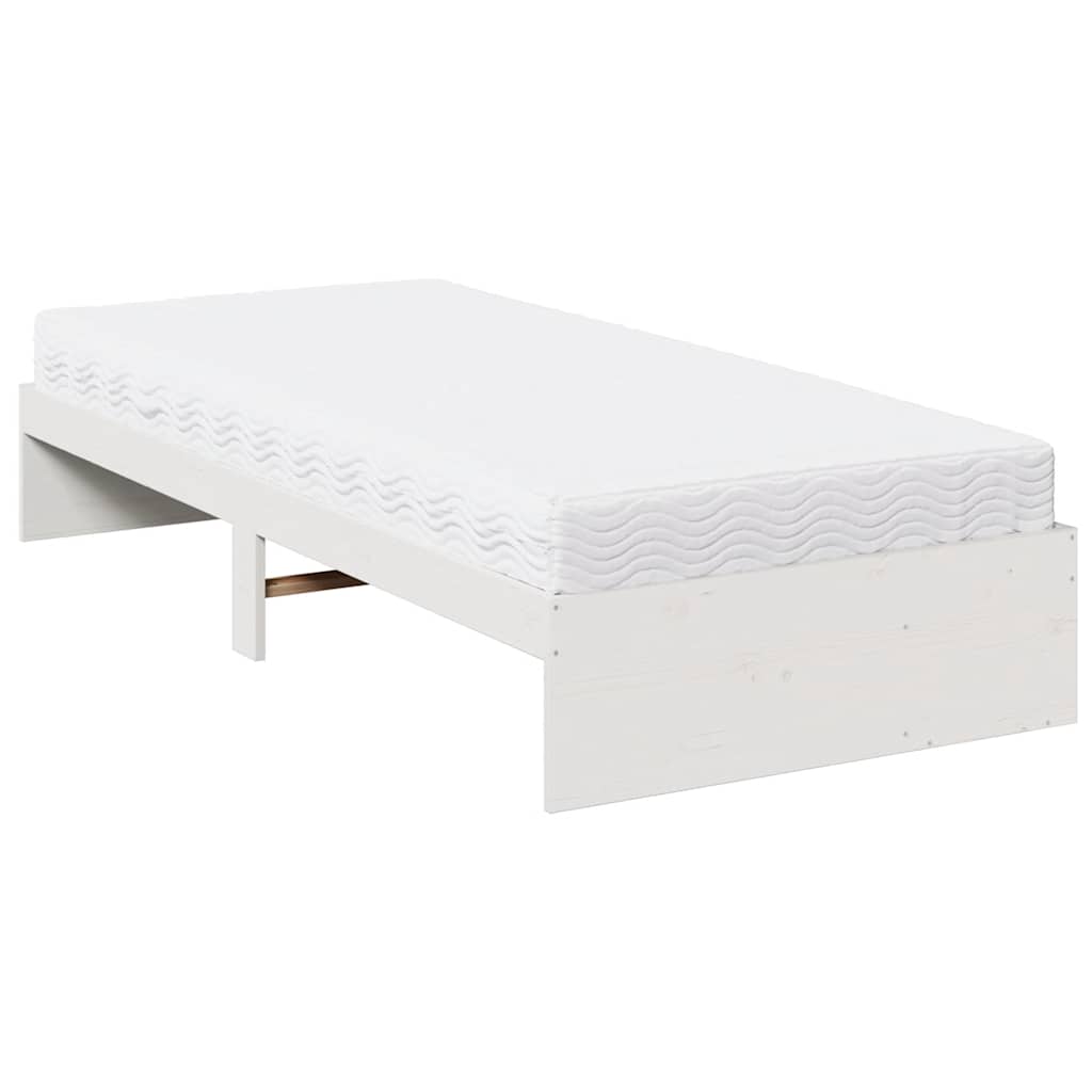 vidaXL Κρεβάτι ημέρας με στρώμα Λευκό 100x200 cm από μασίφ ξύλο πεύκο