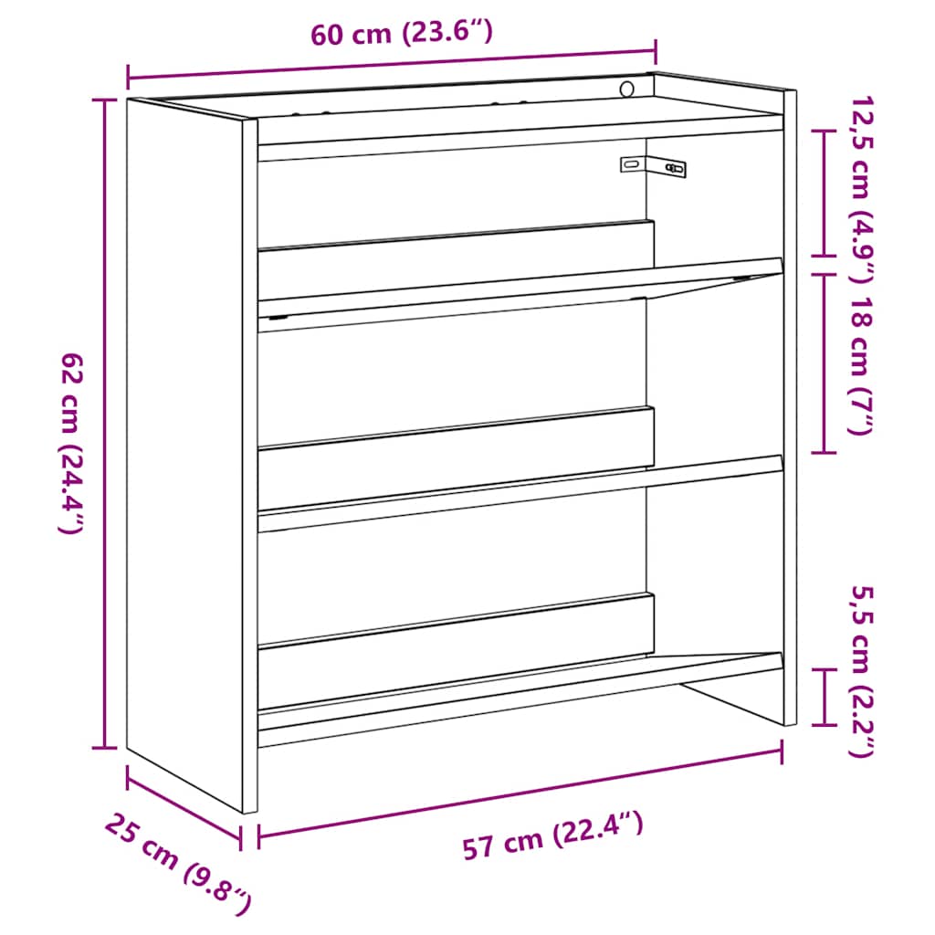 Ράφι παπουτσιών vidaXL Sonoma Oak 60x25x62 cm Κατασκευασμένο ξύλο