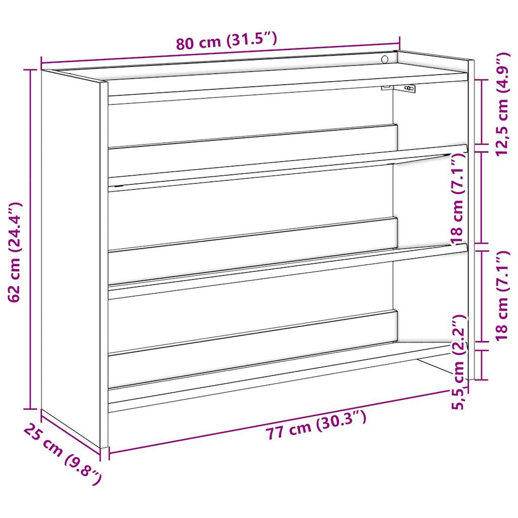 Ράφι παπουτσιών vidaXL Γκρι μπετόν 80x25x62 cm Κατασκευασμένο ξύλο