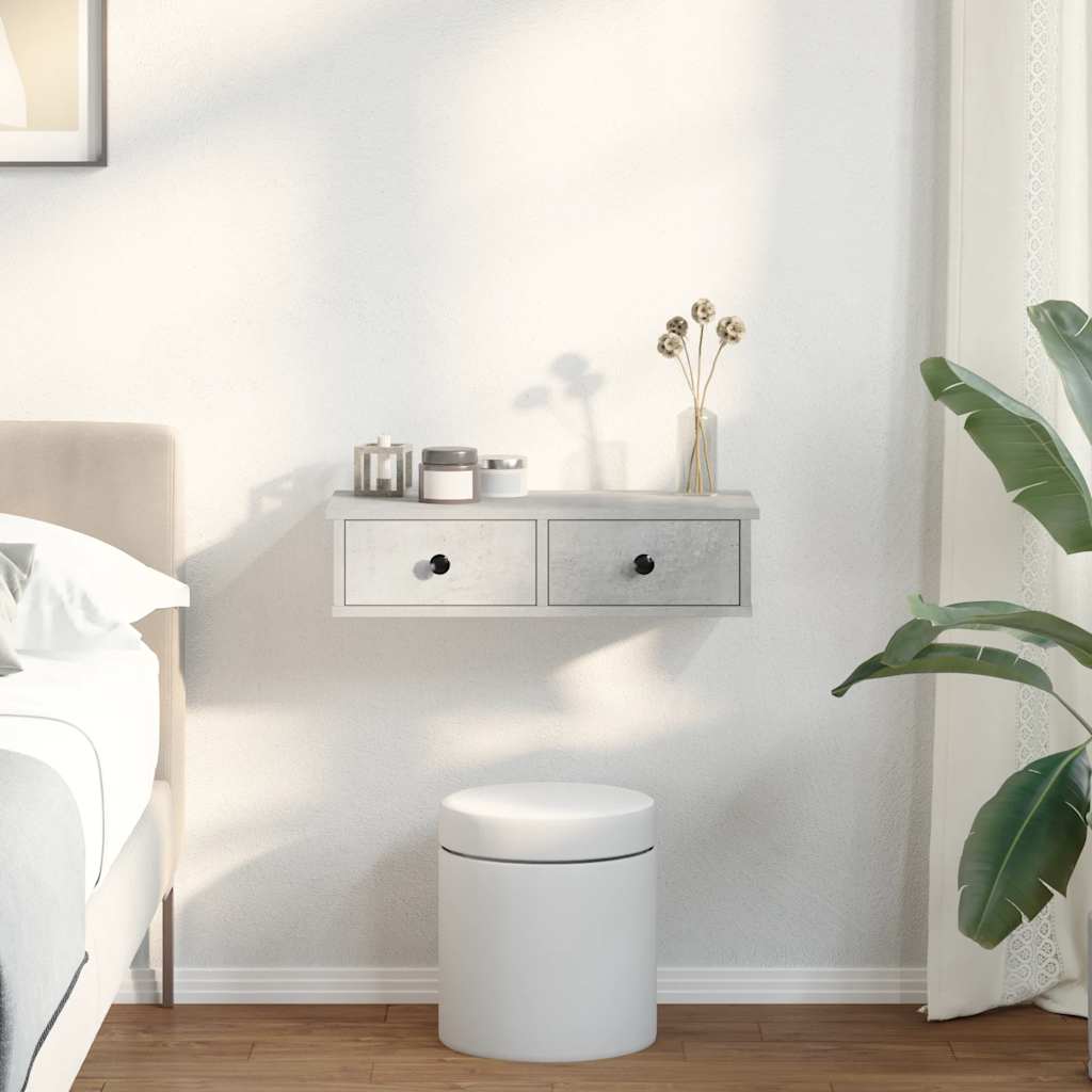 vidaXL Ράφι τοίχου με συρτάρια Γκρι μπετόν Κατασκευασμένο ξύλο