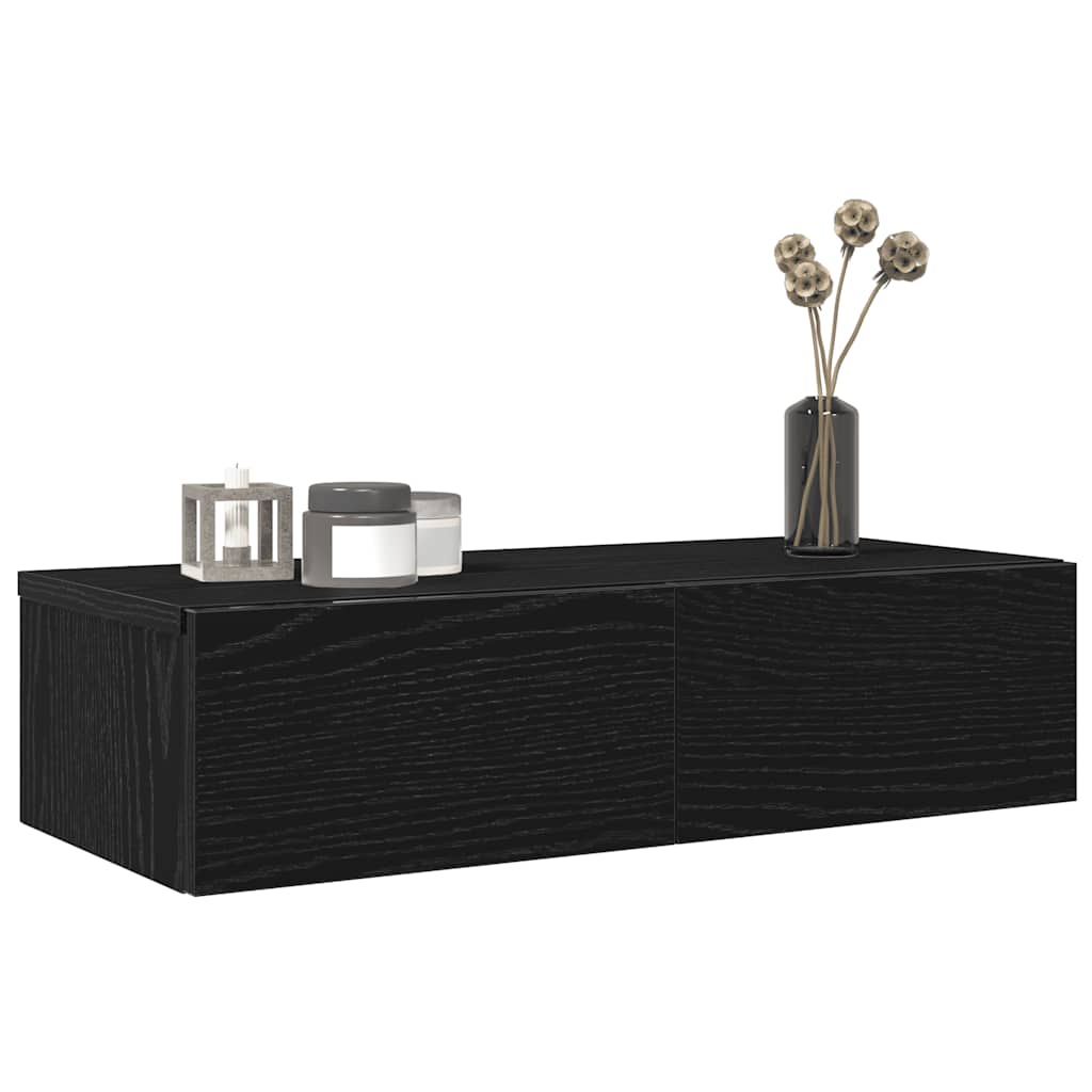 vidaXL Ράφι τοίχου με συρτάρια Μαύρο 60x26,5x15 cm Ξύλινη κατασκευή
