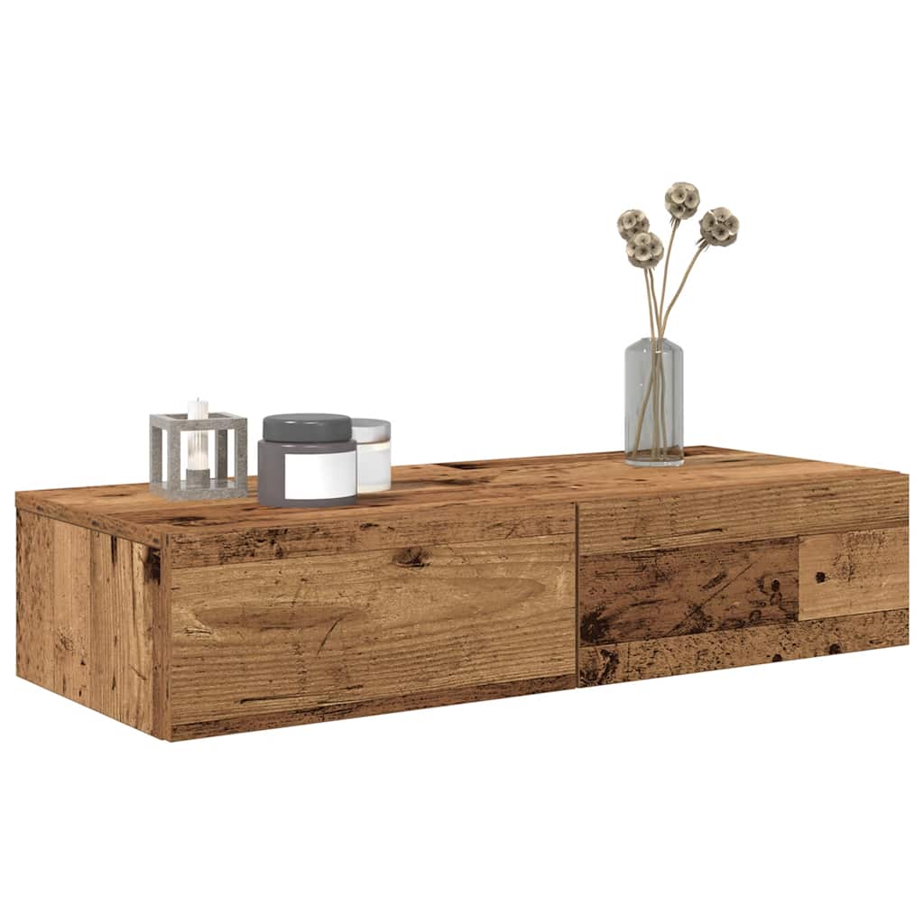 vidaXL Ράφι τοίχου με συρτάρια Παλιό ξύλο Κατασκευασμένο ξύλο