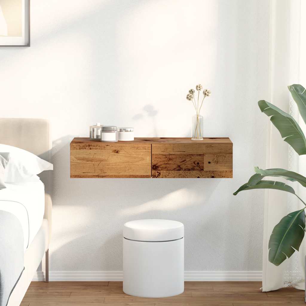 vidaXL Ράφι τοίχου με συρτάρια Παλιό ξύλο Κατασκευασμένο ξύλο