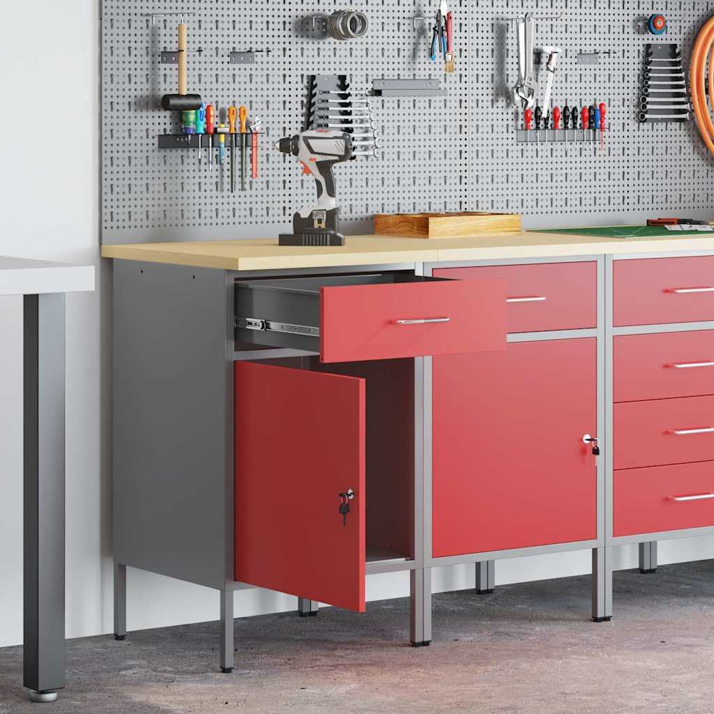 vidaXL Ντουλάπα Εργασίας 2 pcs Κόκκινο και Γκρι 100 x 55 x 85 εκ.