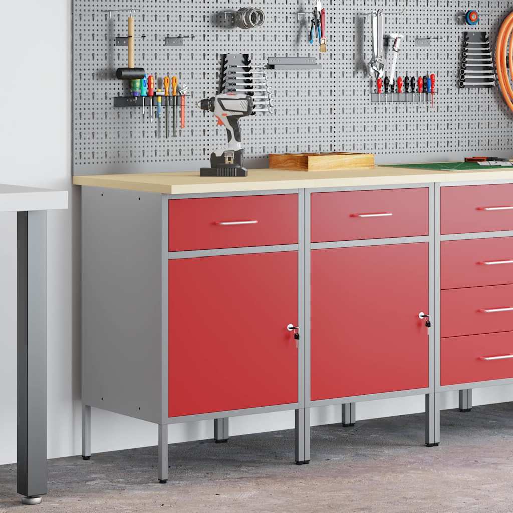 vidaXL Ντουλάπα Εργασίας 2 pcs Κόκκινο και Γκρι 100 x 55 x 85 εκ.