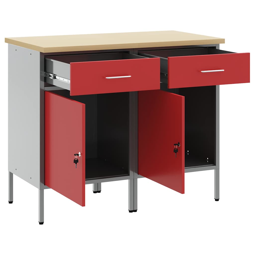 vidaXL Ντουλάπα Εργασίας 2 pcs Κόκκινο και Γκρι 100 x 55 x 85 εκ.