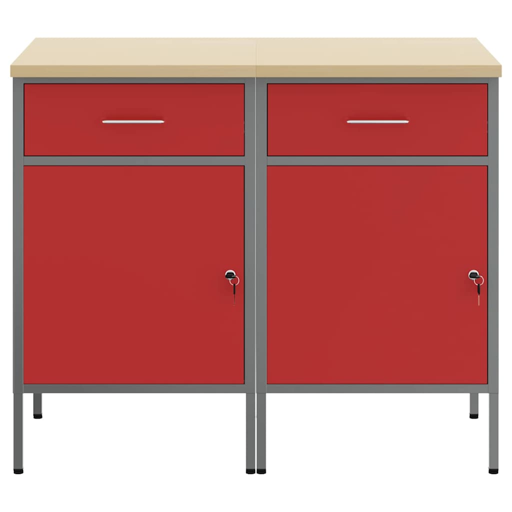 vidaXL Ντουλάπα Εργασίας 2 pcs Κόκκινο και Γκρι 100 x 55 x 85 εκ.