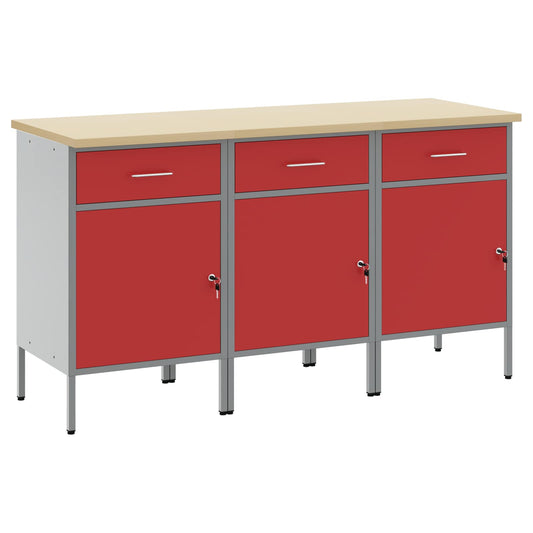vidaXL Ντουλάπα Εργασίας 3 pcs Κόκκινο και Γκρι 150 x 55 x 85 εκ