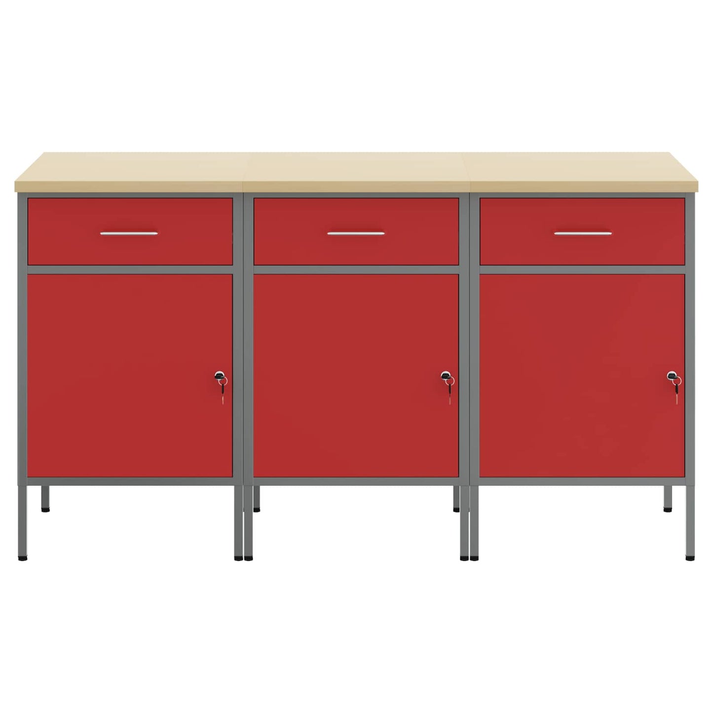 vidaXL Ντουλάπα Εργασίας 3 pcs Κόκκινο και Γκρι 150 x 55 x 85 εκ
