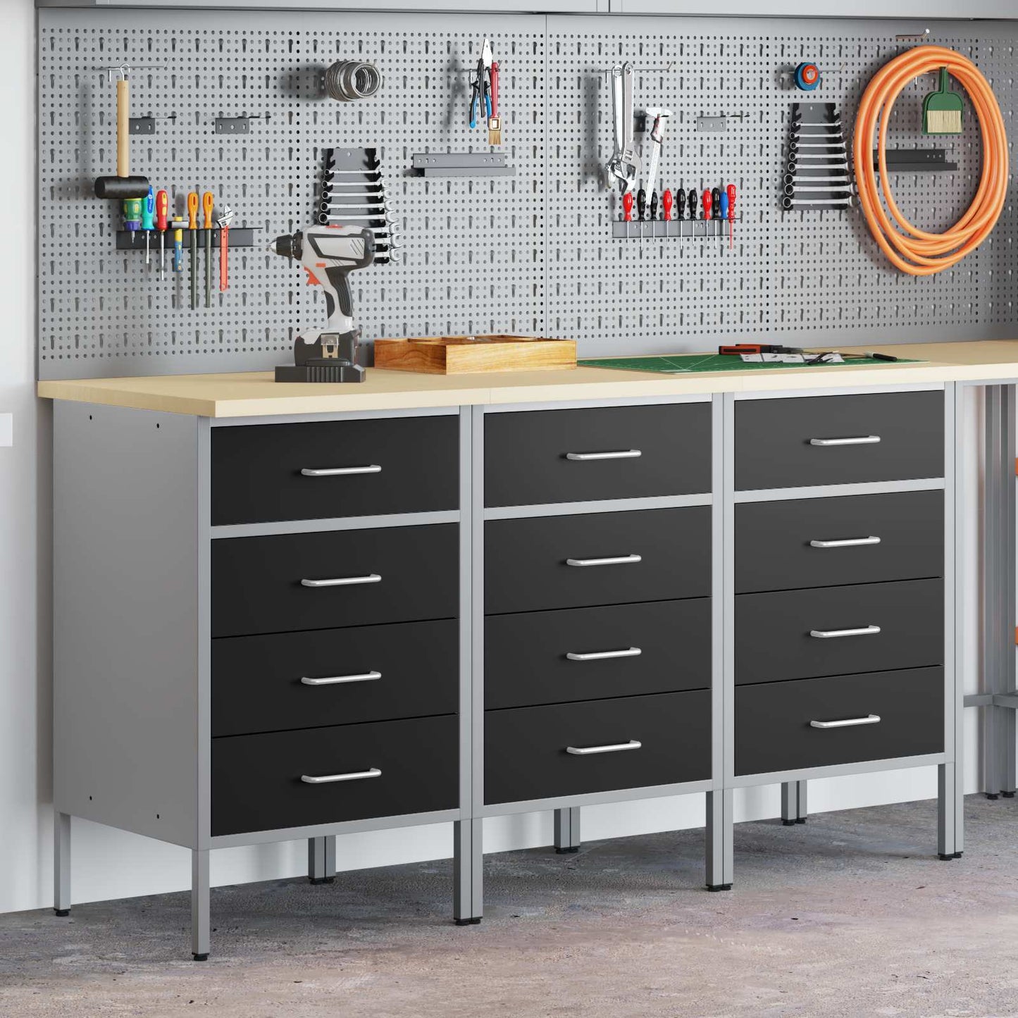 vidaXL Ντουλάπα Εργασίας 3 τμχ. Μαύρο και Γκρι 150 x 55 x 85 εκ