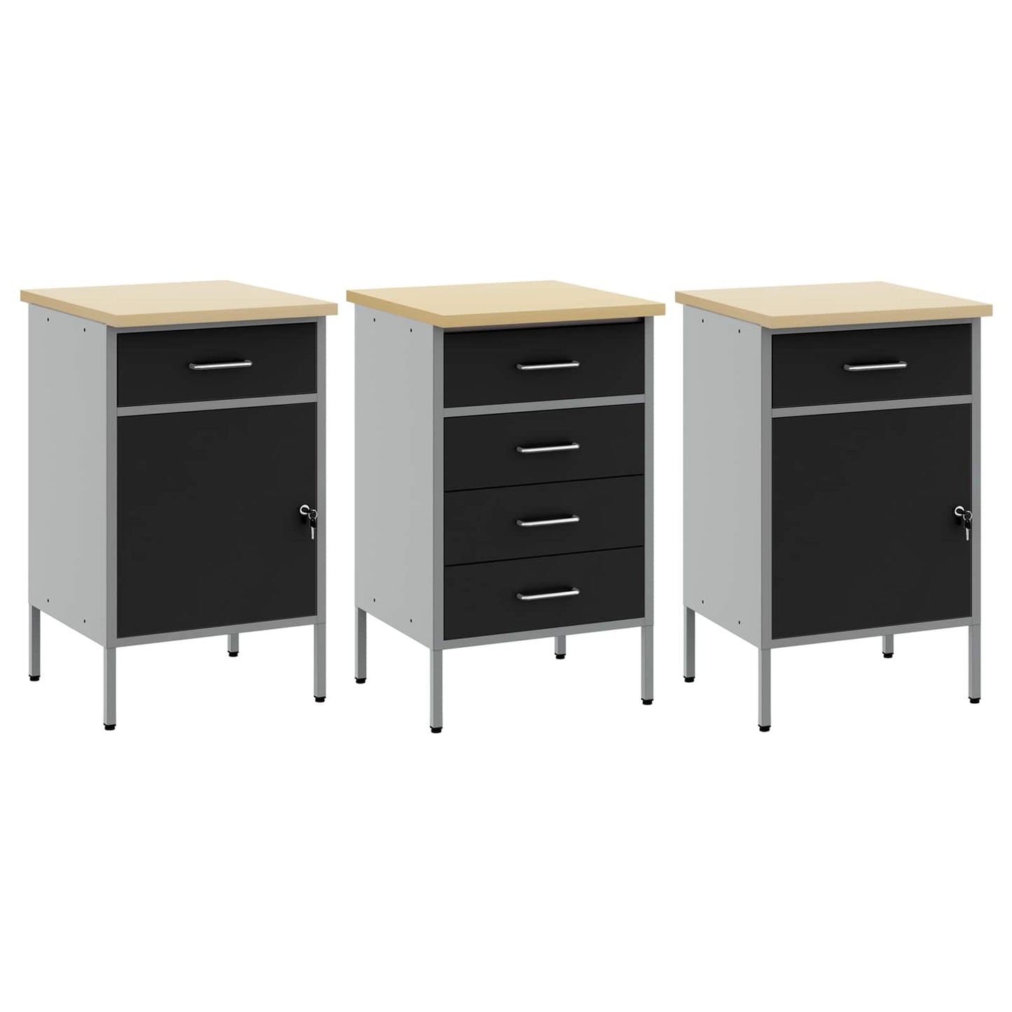 vidaXL Ντουλάπα Εργασίας 3 τμχ. Μαύρο και Γκρι 150 x 55 x 85 εκ