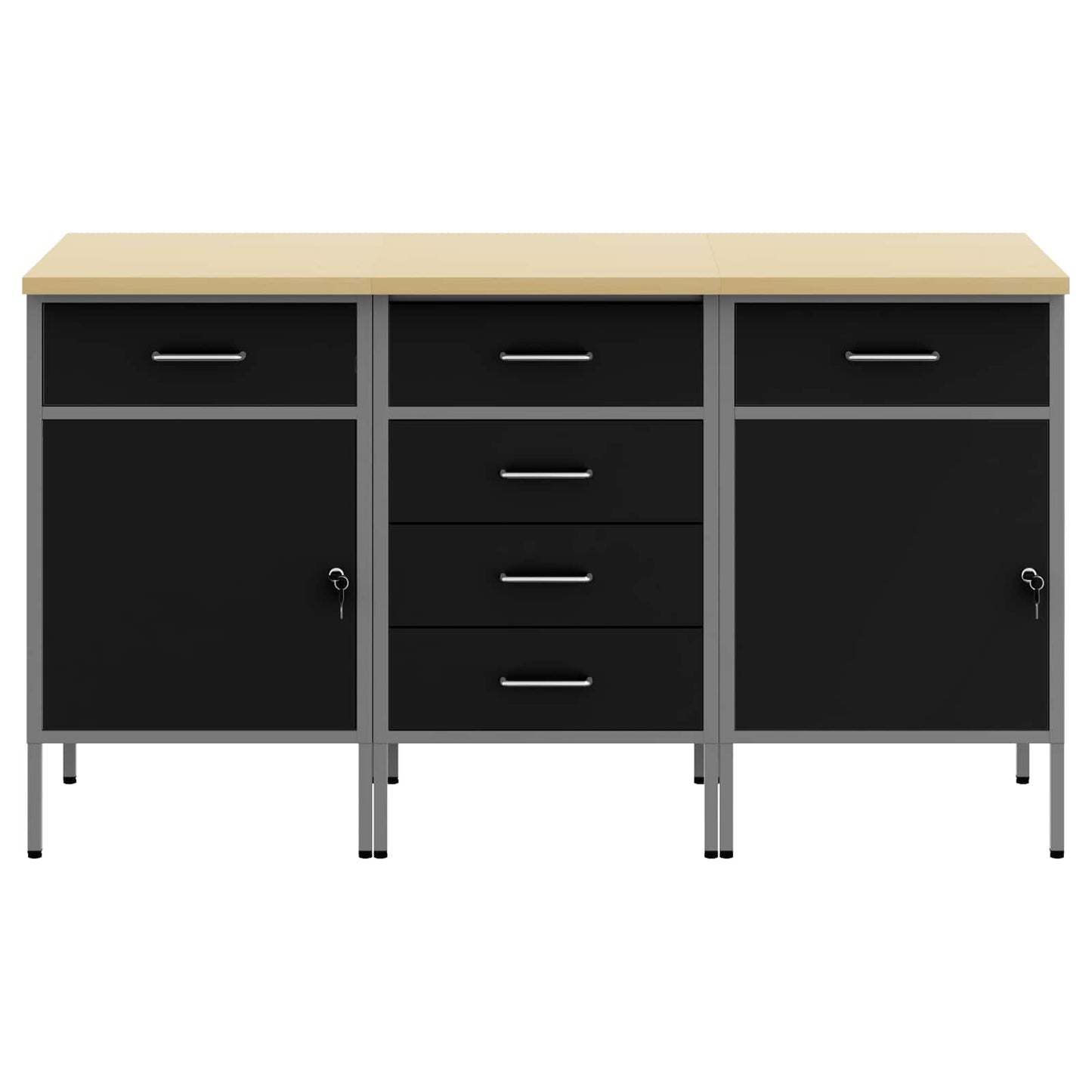 vidaXL Ντουλάπα Εργασίας 3 τμχ. Μαύρο και Γκρι 150 x 55 x 85 εκ