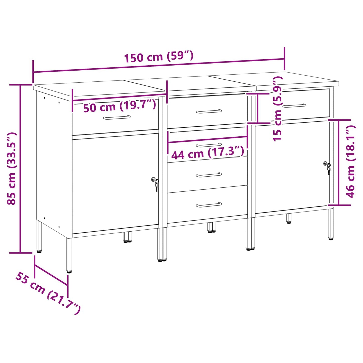 vidaXL Ντουλάπα Εργασίας 3 τμχ. Μαύρο και Γκρι 150 x 55 x 85 εκ