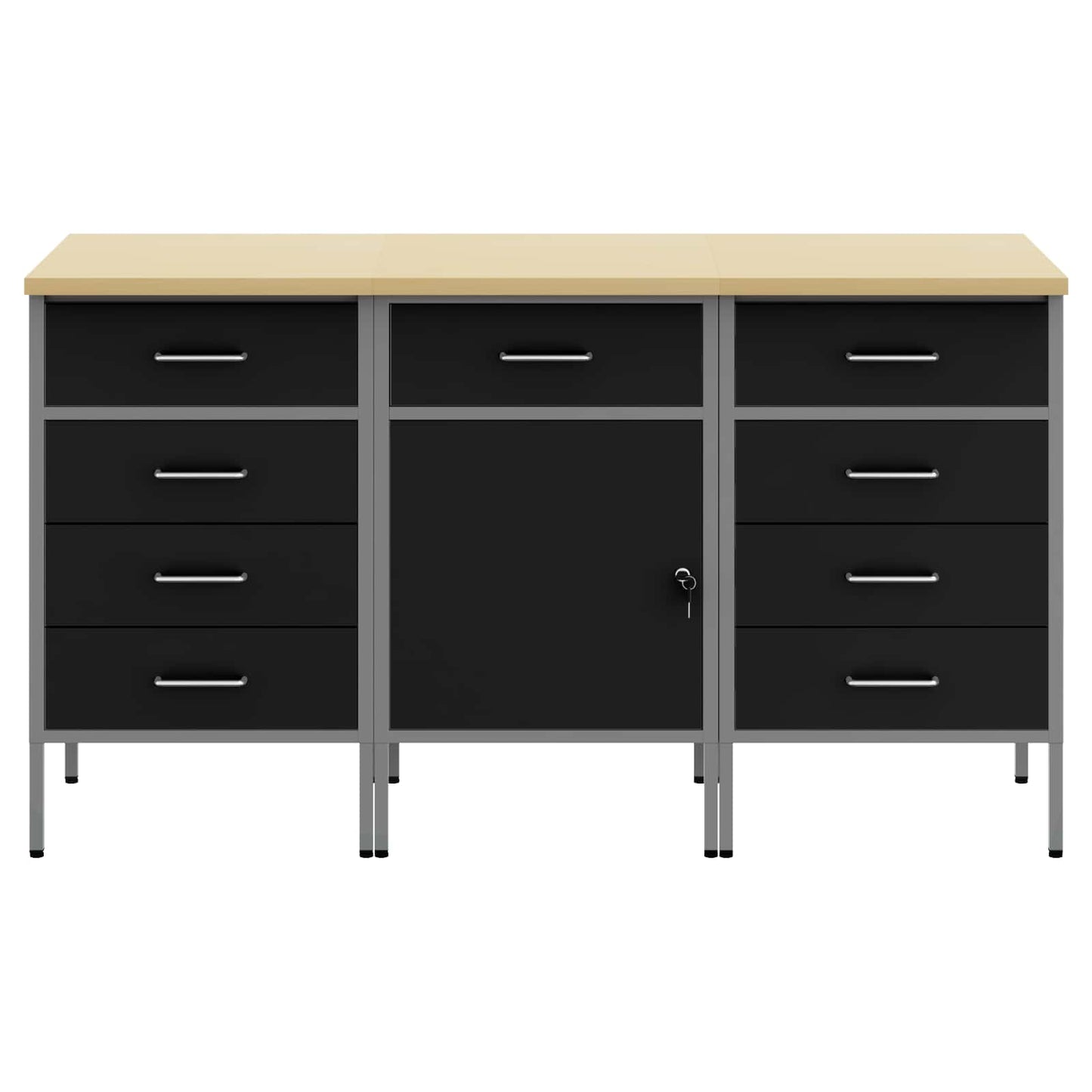 vidaXL Ντουλάπα Εργασίας 3 τμχ. Μαύρο και Γκρι 150 x 55 x 85 εκ