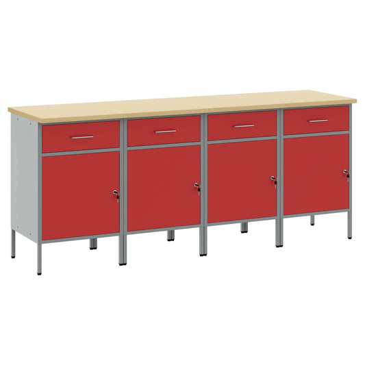 vidaXL Ντουλάπα Εργασίας 4 pcs Κόκκινο και Γκρι 200 x 55 x 85 εκ