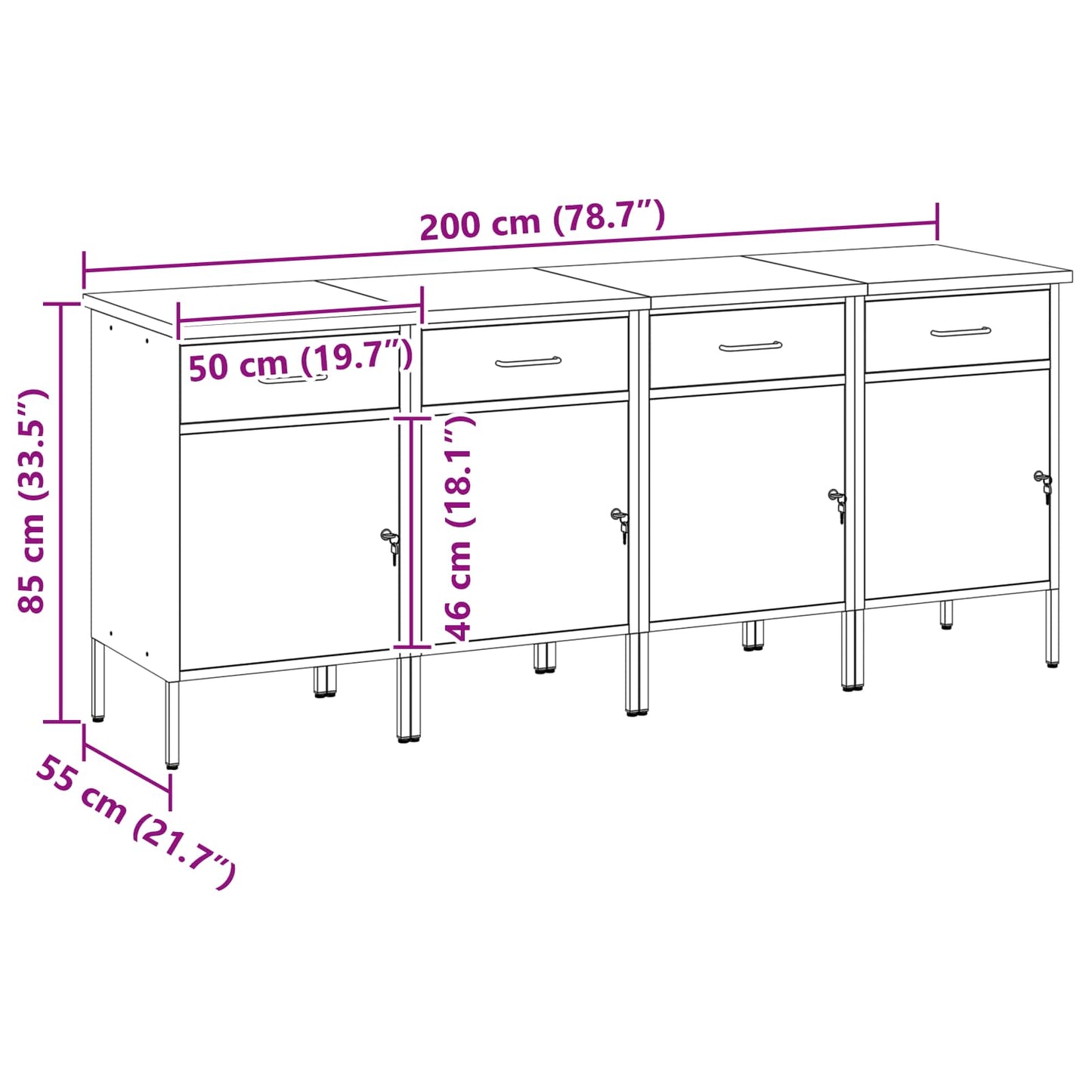 vidaXL Ντουλάπα Εργασίας 4 pcs Κόκκινο και Γκρι 200 x 55 x 85 εκ