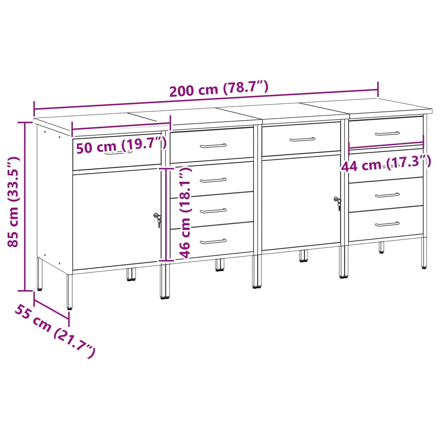 vidaXL Ντουλάπα Εργασίας 4 τμχ. Μαύρο και Γκρι 200 x 55 x 85 εκ