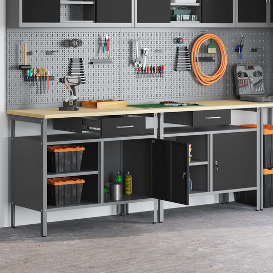 vidaXL Σετ πάγκου εργασίας 2 pcs Μαύρο και Γκρι 200 x 55 x 85 εκ