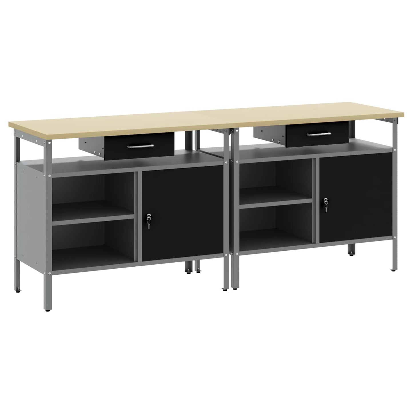vidaXL Σετ πάγκου εργασίας 2 pcs Μαύρο και Γκρι 200 x 55 x 85 εκ