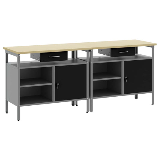vidaXL Σετ πάγκου εργασίας 2 pcs Μαύρο και Γκρι 200 x 55 x 85 εκ