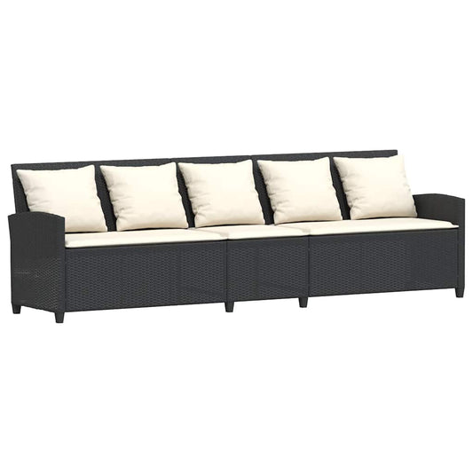 vidaXL Καναπές κήπου 5θέσιος με μαξιλάρια Μαύρο Poly Rattan