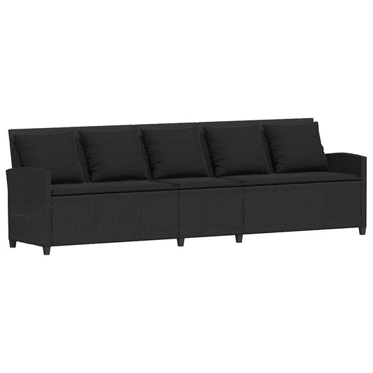 vidaXL Καναπές κήπου 5θέσιος με μαξιλάρια Μαύρο Poly Rattan