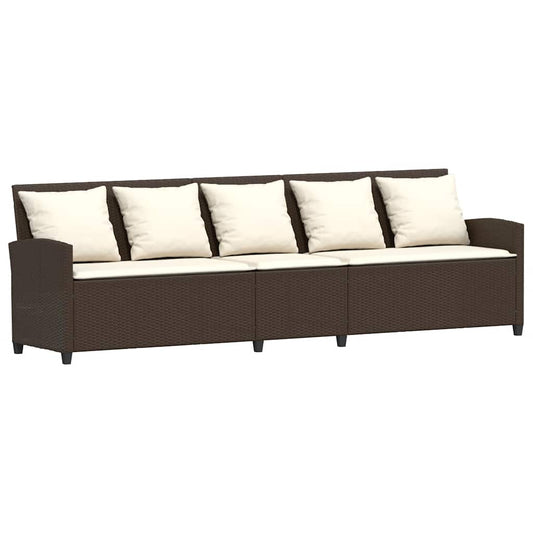 vidaXL Καναπές κήπου 5θέσιος με μαξιλάρια Brown Poly Rattan