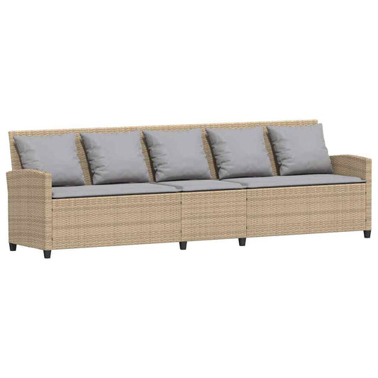 vidaXL Καναπές κήπου 5θέσιος με μαξιλάρια Μπεζ Poly Rattan