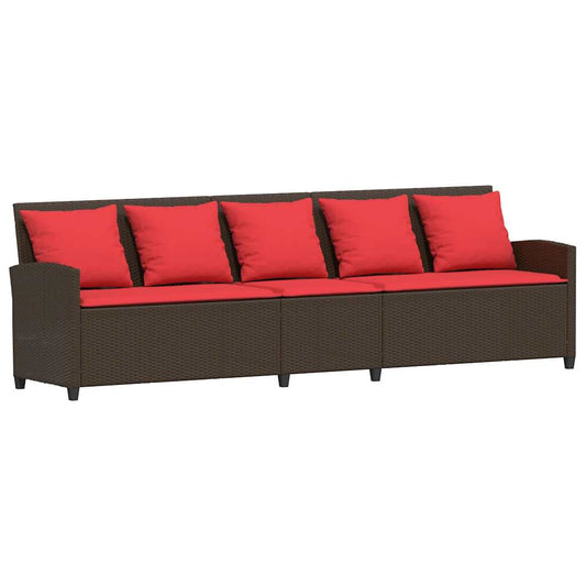 vidaXL Καναπές κήπου 5θέσιος με μαξιλάρια Brown Poly Rattan