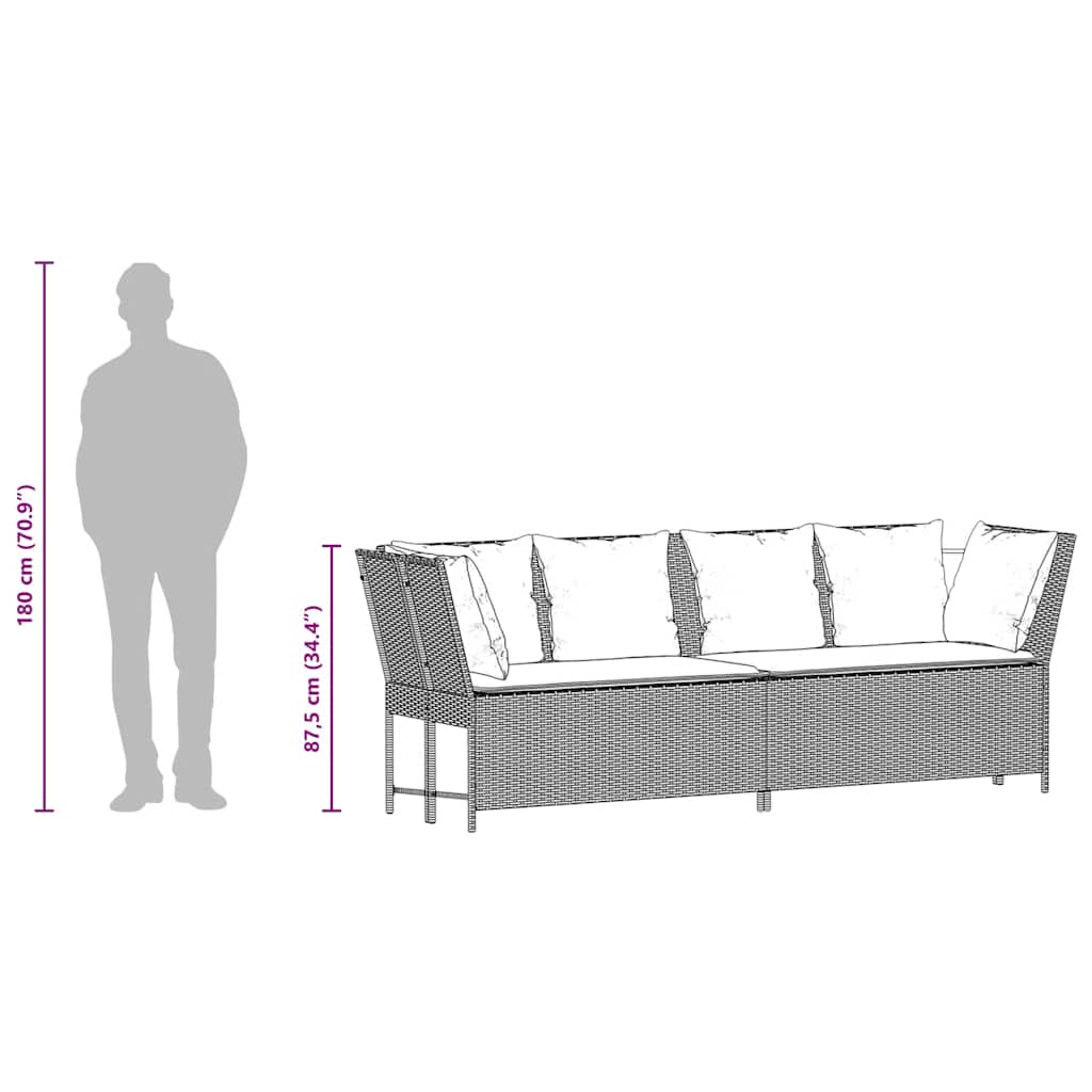 vidaXL Καναπές Κήπου Μαύρος από Συνθετικό Ρατάν με Μαξιλάρια