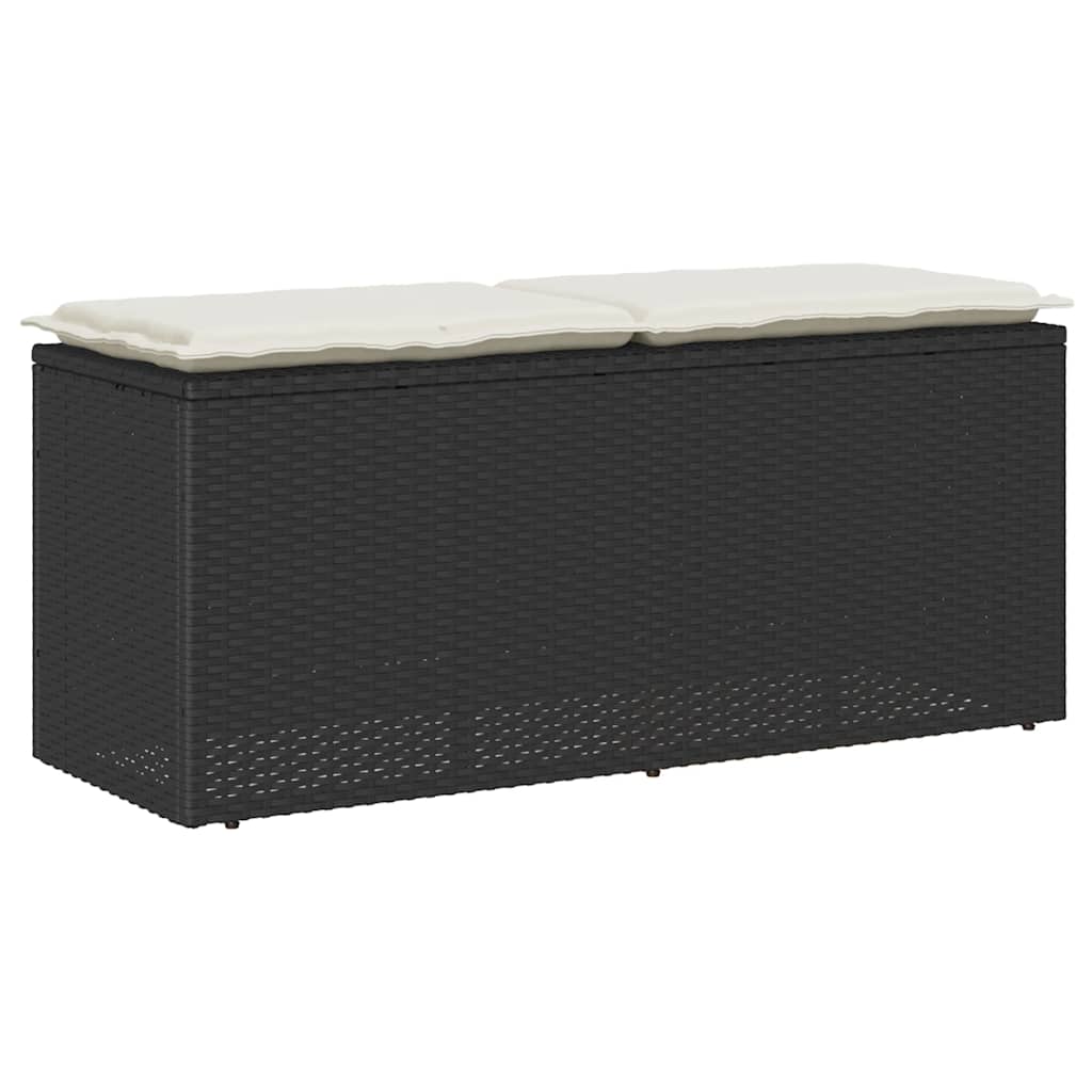 vidaXL Πάγκος κήπου με μαξιλάρι Μαύρο 110x40x44 cm Poly Rattan