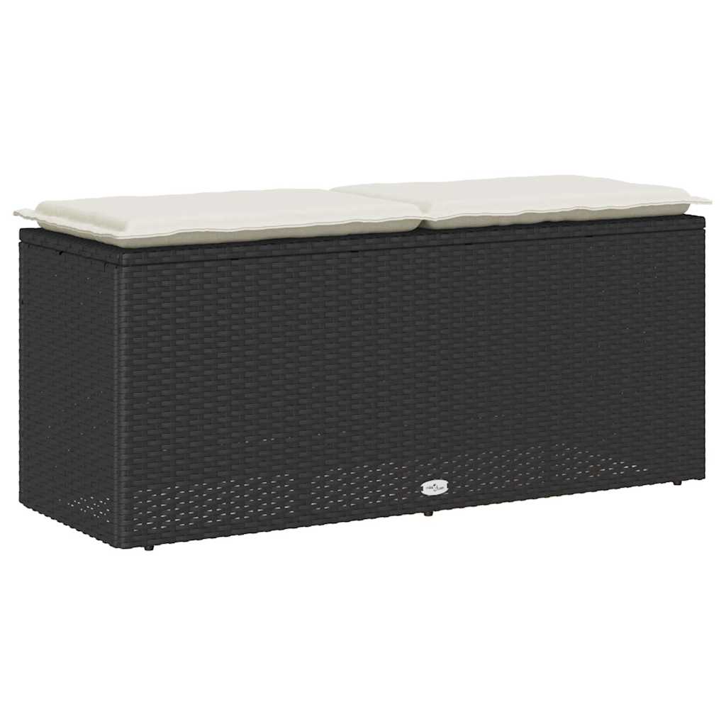 vidaXL Πάγκος κήπου με μαξιλάρι Μαύρο 110x40x44 cm Poly Rattan