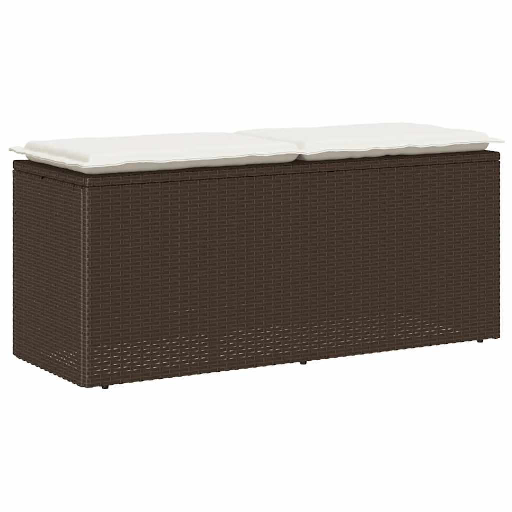 vidaXL Πάγκος κήπου με μαξιλάρι καφέ 110x40x44 cm Poly Rattan