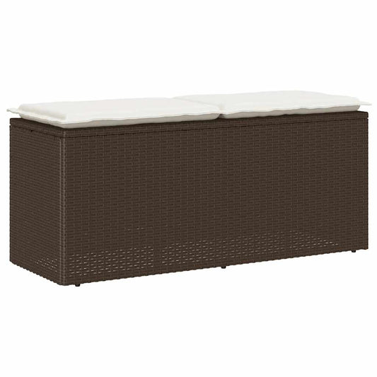 vidaXL Πάγκος κήπου με μαξιλάρι καφέ 110x40x44 cm Poly Rattan