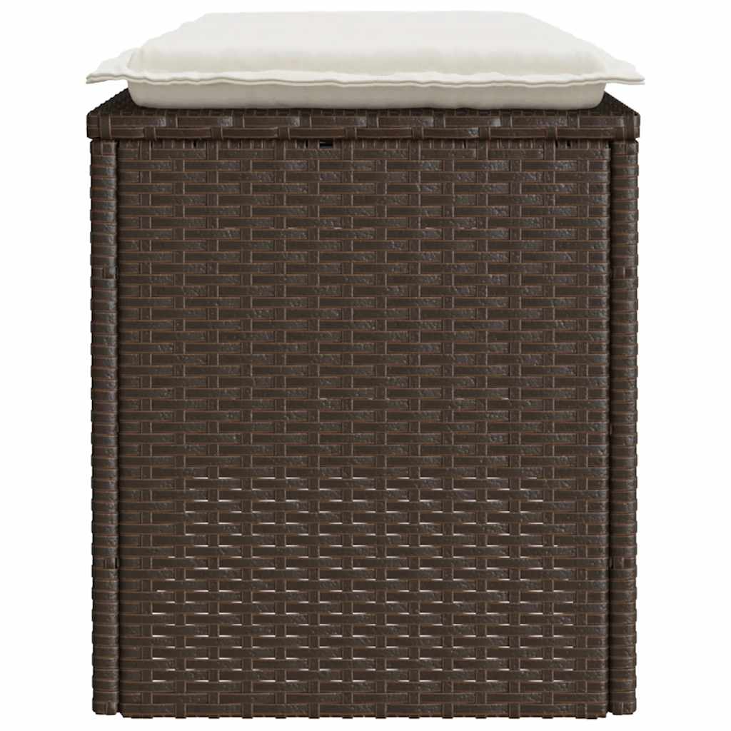vidaXL Πάγκος κήπου με μαξιλάρι καφέ 110x40x44 cm Poly Rattan