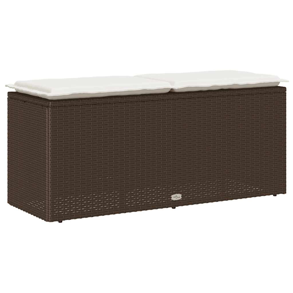 vidaXL Πάγκος κήπου με μαξιλάρι καφέ 110x40x44 cm Poly Rattan