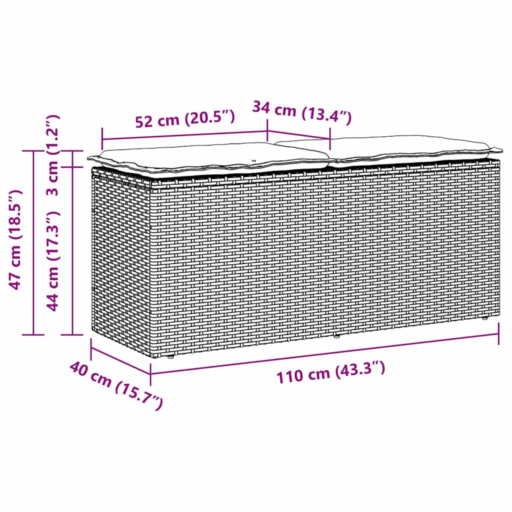 vidaXL Πάγκος κήπου με μαξιλάρι Μπεζ 110x40x44 cm Πολυ μπαστούνι