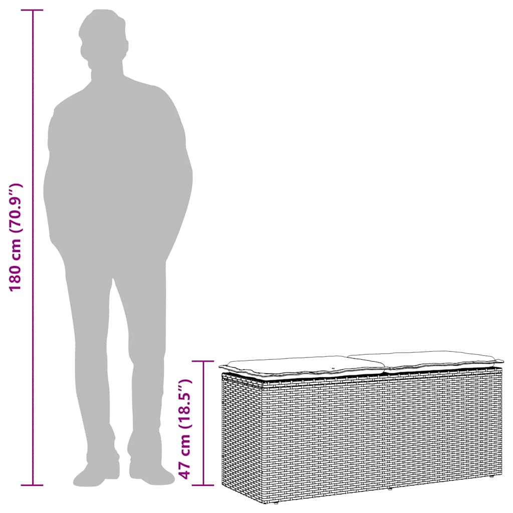 vidaXL Πάγκος κήπου με μαξιλάρι Μπεζ 110x40x44 cm Πολυ μπαστούνι