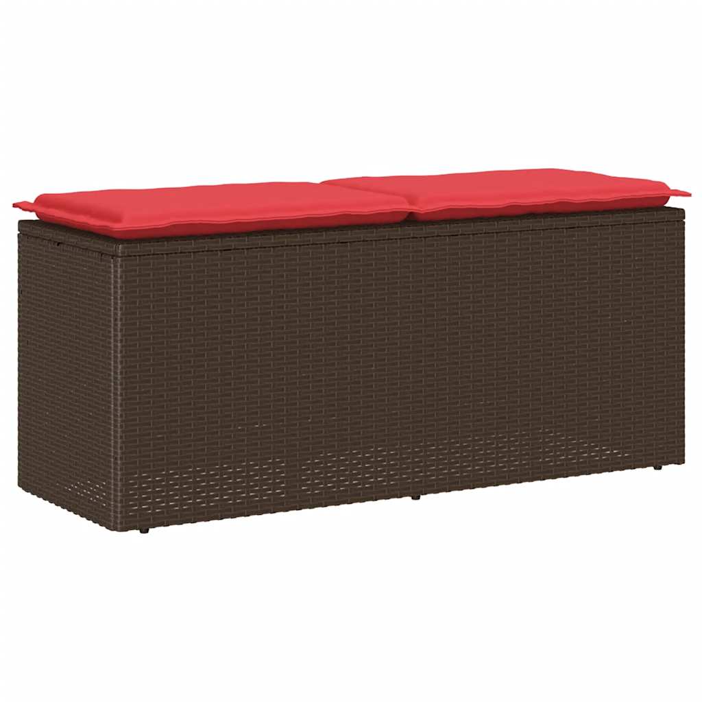 vidaXL Πάγκος κήπου με μαξιλάρι καφέ 110x40x44 cm Poly Rattan