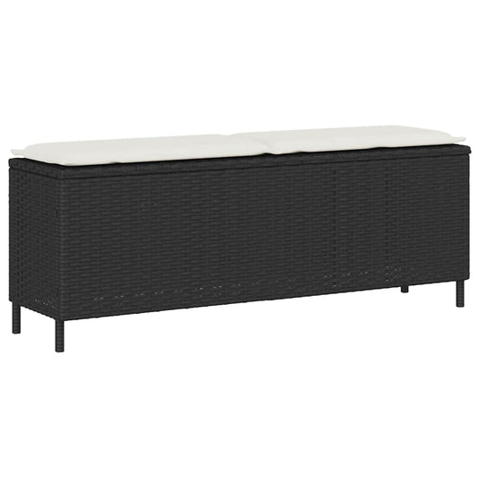 vidaXL Πάγκος κήπου με μαξιλάρι Μαύρο 110x30x40,5 cm Poly Rattan