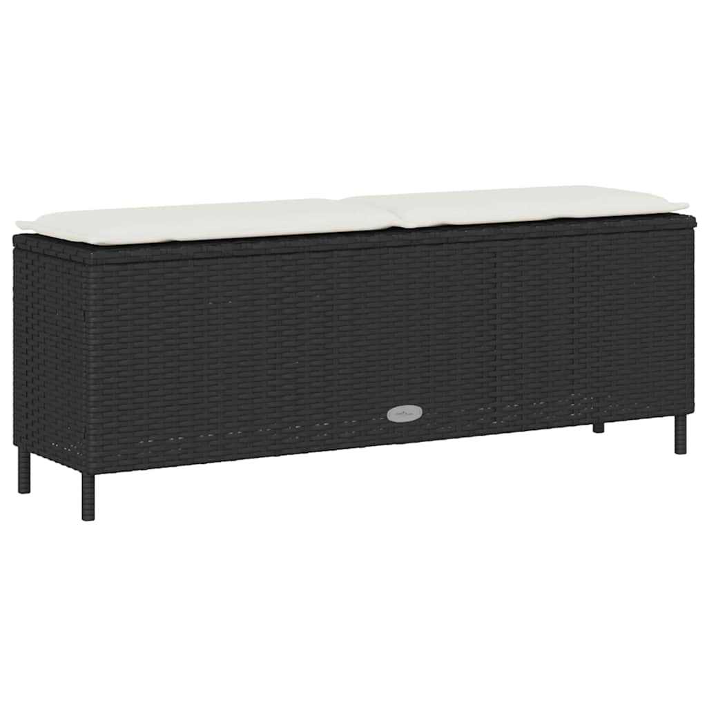 vidaXL Πάγκος κήπου με μαξιλάρι Μαύρο 110x30x40,5 cm Poly Rattan
