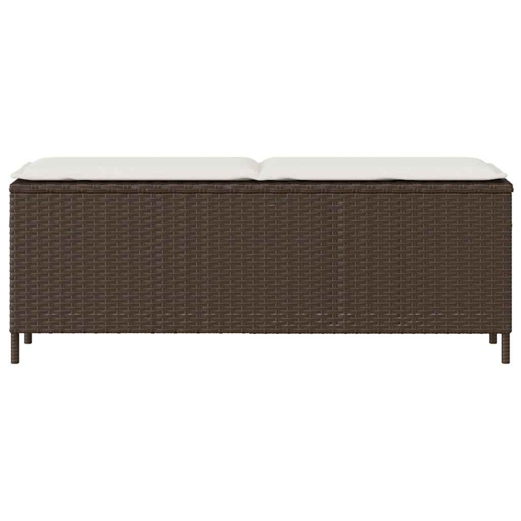 vidaXL Πάγκος κήπου με μαξιλάρι καφέ 110x30x40,5 cm Poly Rattan