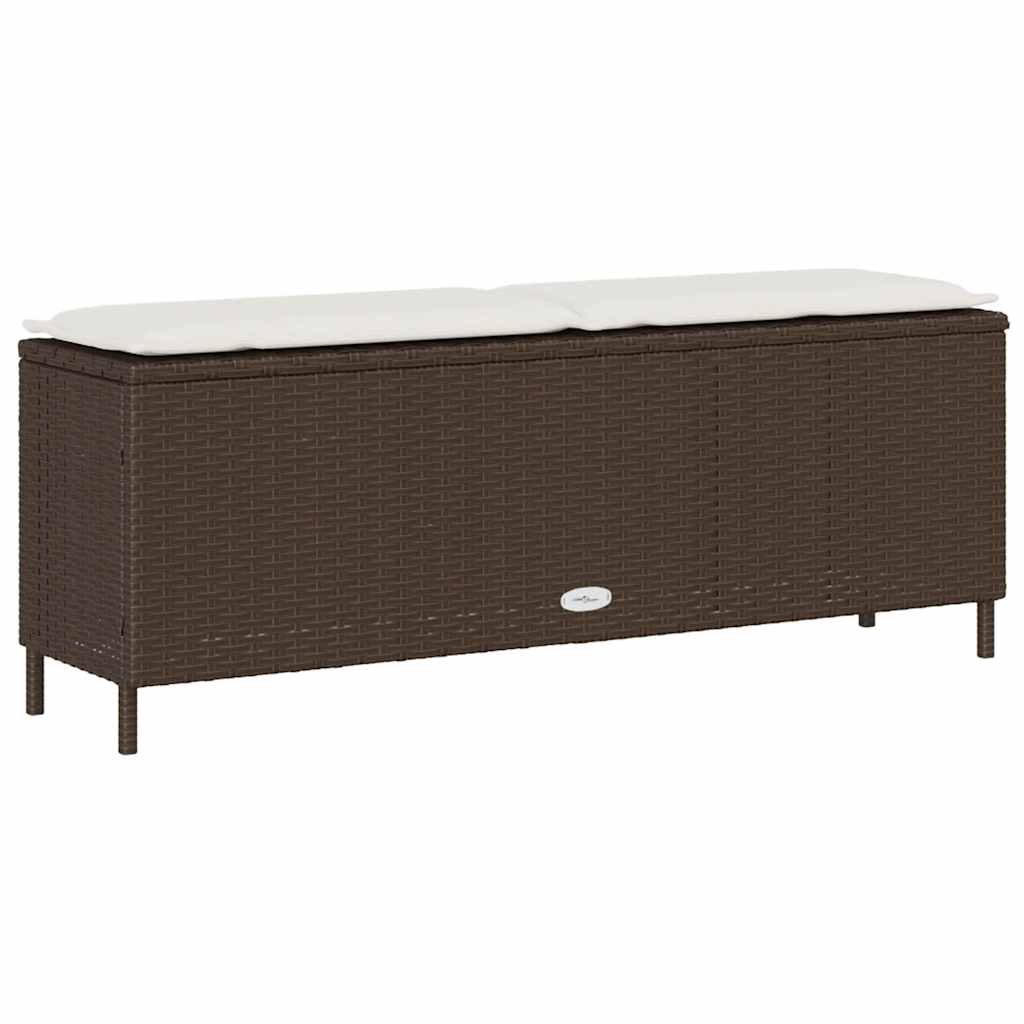 vidaXL Πάγκος κήπου με μαξιλάρι καφέ 110x30x40,5 cm Poly Rattan