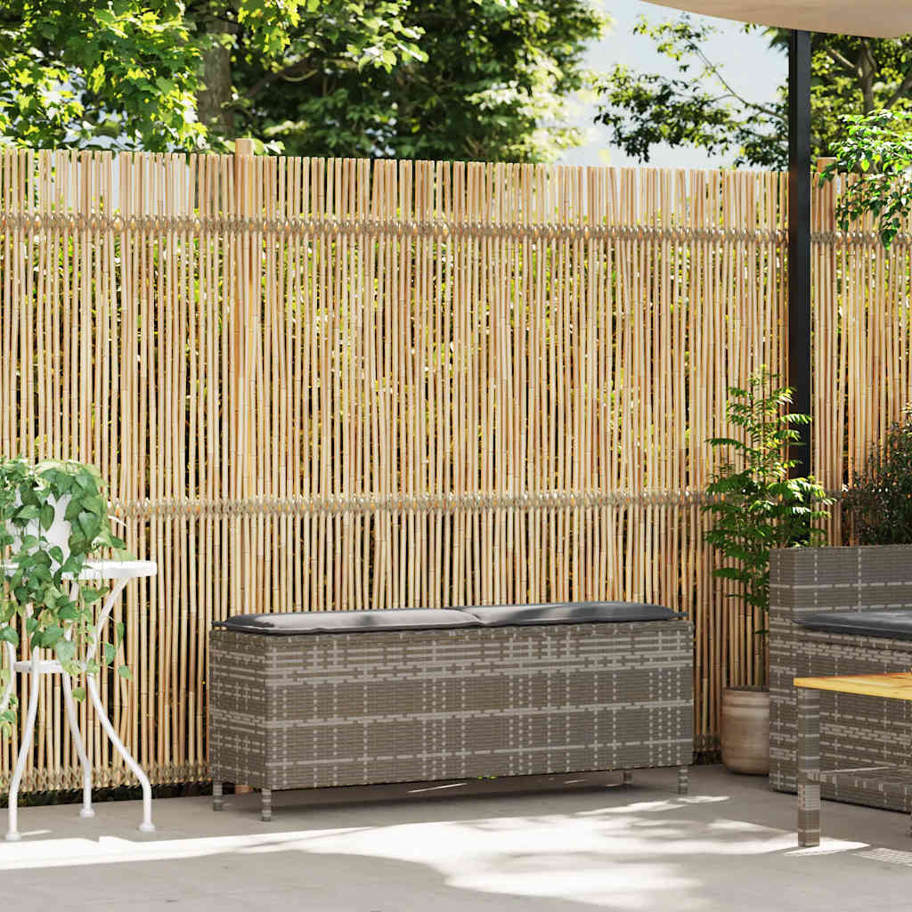 vidaXL Πάγκος κήπου με μαξιλάρι γκρι 110x30x40,5 cm Poly Rattan
