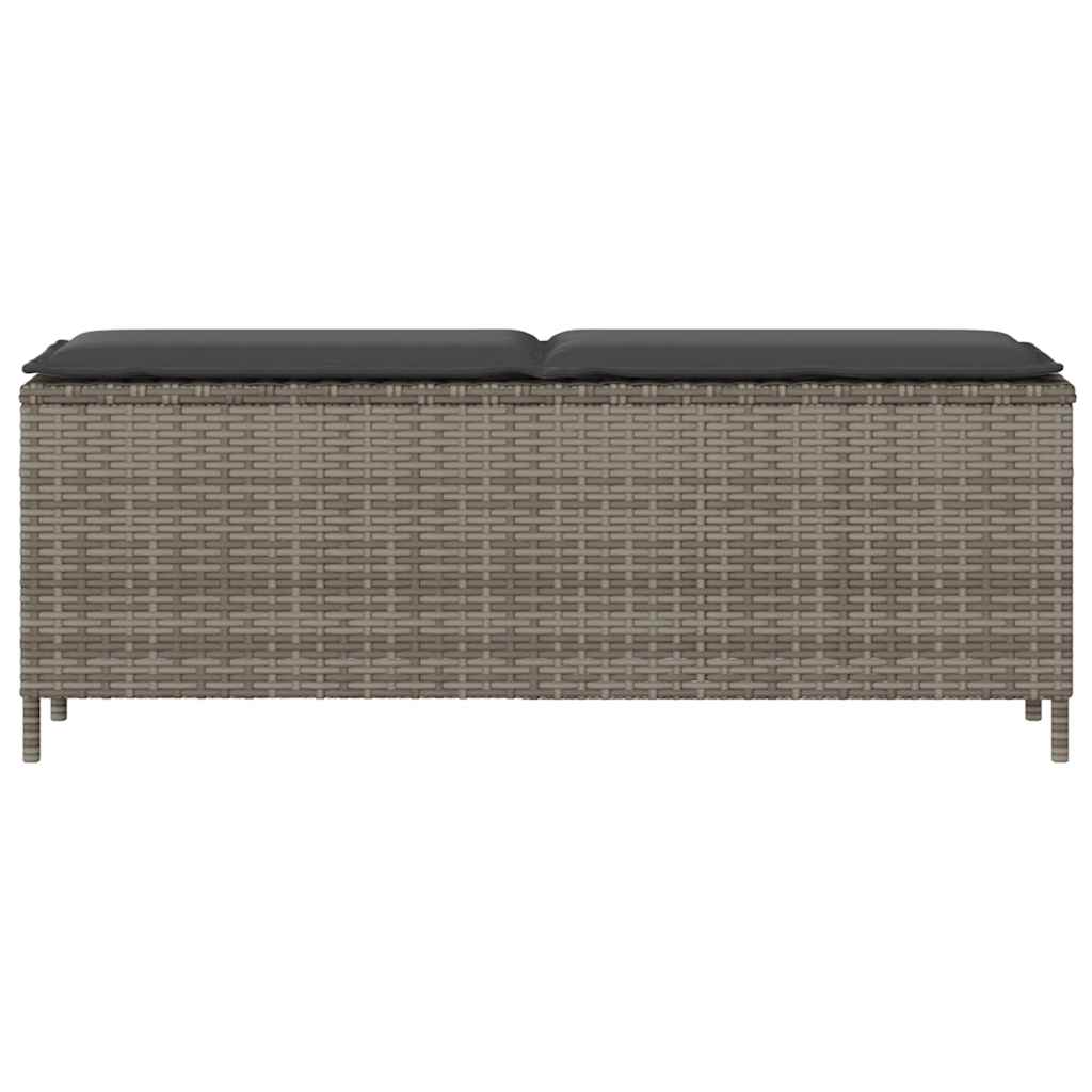 vidaXL Πάγκος κήπου με μαξιλάρι γκρι 110x30x40,5 cm Poly Rattan