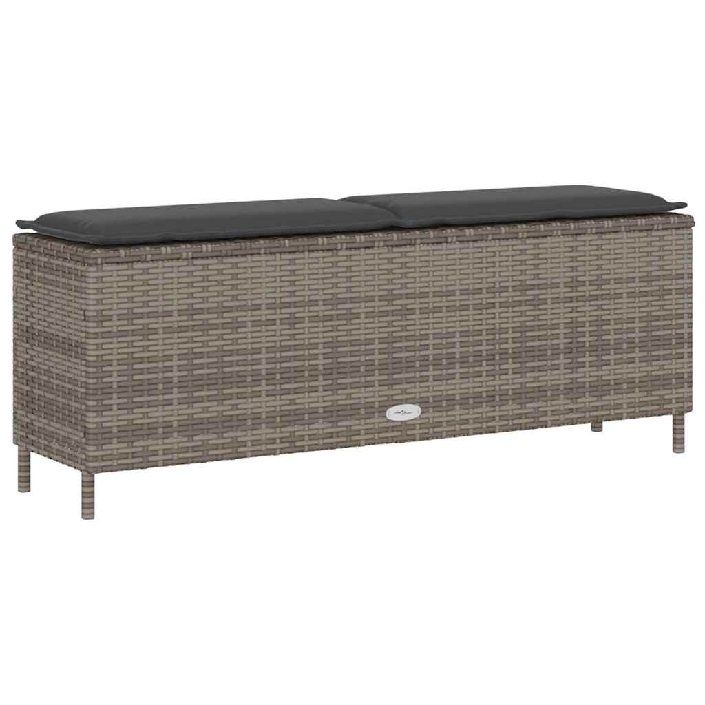 vidaXL Πάγκος κήπου με μαξιλάρι γκρι 110x30x40,5 cm Poly Rattan