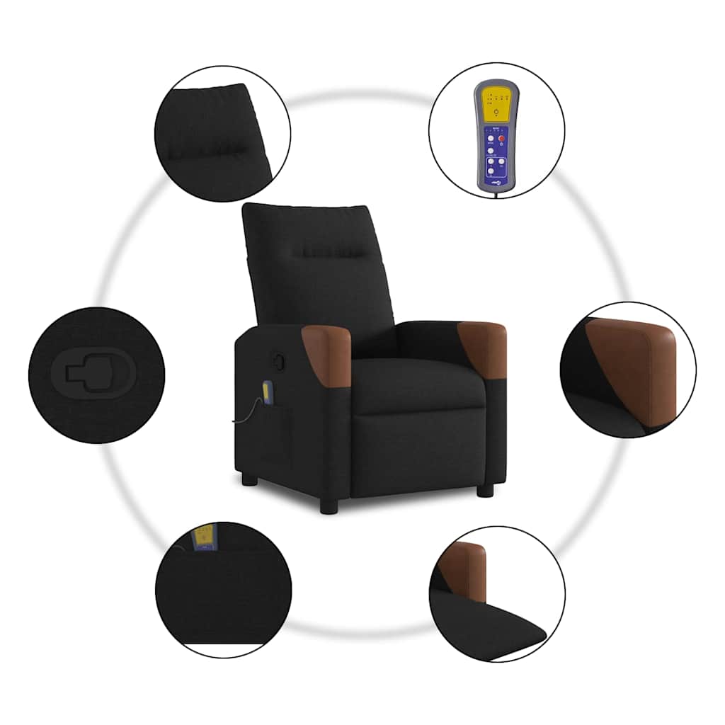 vidaXL Πολυθρόνα Μασάζ Ανακλινόμενη Μαύρη Υφασμάτινη